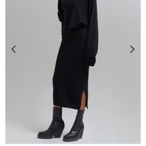 FRANKIE SHOP | black Wool jainy knit pencil Slit Skirt NWT Size M/L medium large